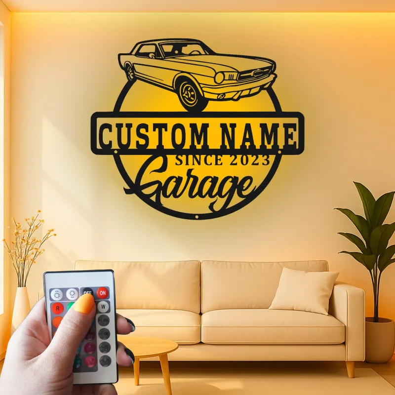 Personalisierte LED-Wandkunst aus Metall mit Oldtimer – Geschenk für Autoenthusiasten und Man-Cave-Deko