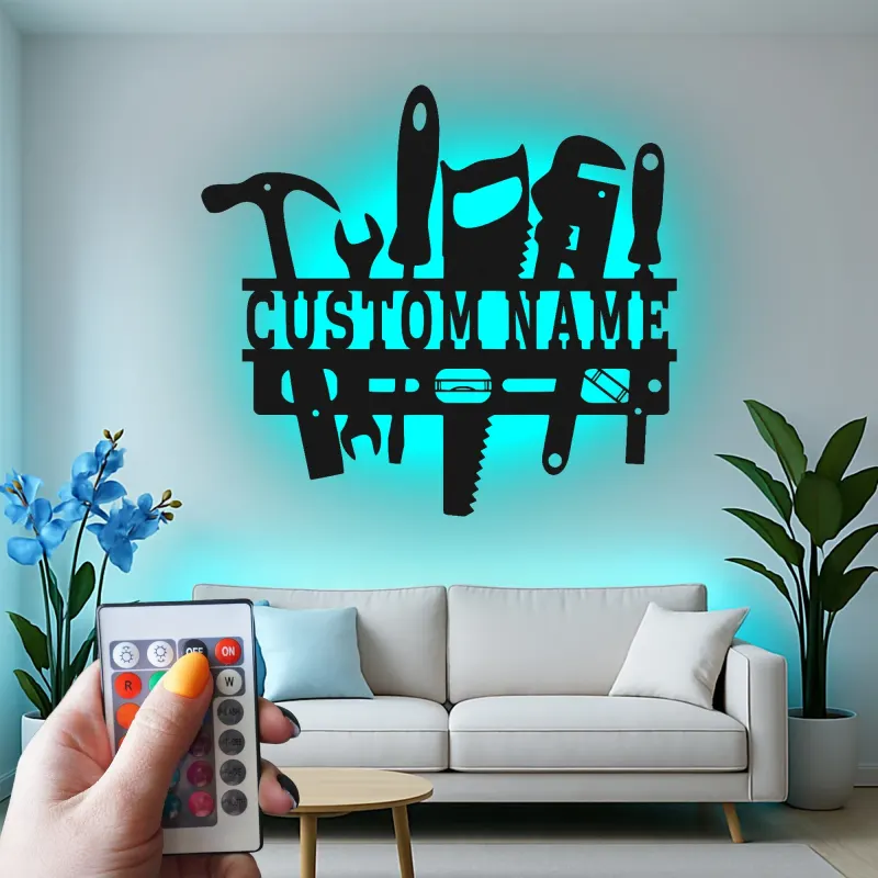 Custom Handyman Tools Sign | LED Metal Wall Art | Personalized Carpenter Workshop Decor | Industrial Garage Plaque
