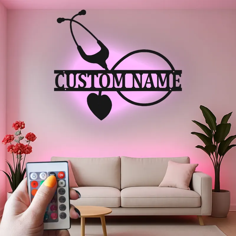 Insegna Stetoscopio Personalizzata | Arte Murale in Metallo LED per Ufficio Medico | Regalo Personalizzato per Infermiera | Decorazione Murale Sanitaria