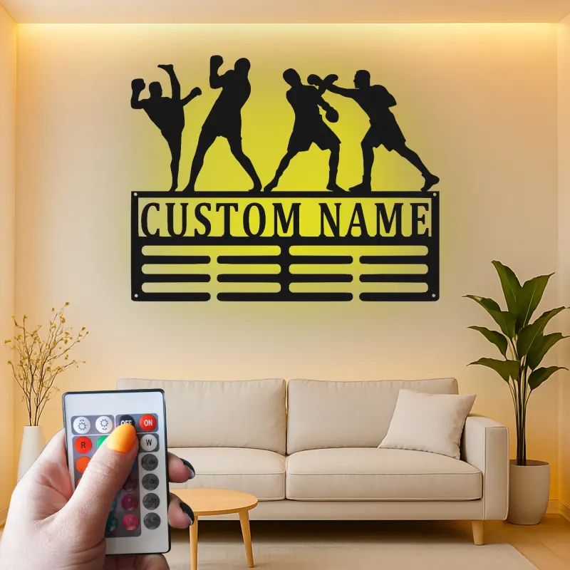 Cartel de metal personalizado de luchadores de artes marciales con luz LED regalo para entusiastas de MMA decoración para gimnasio