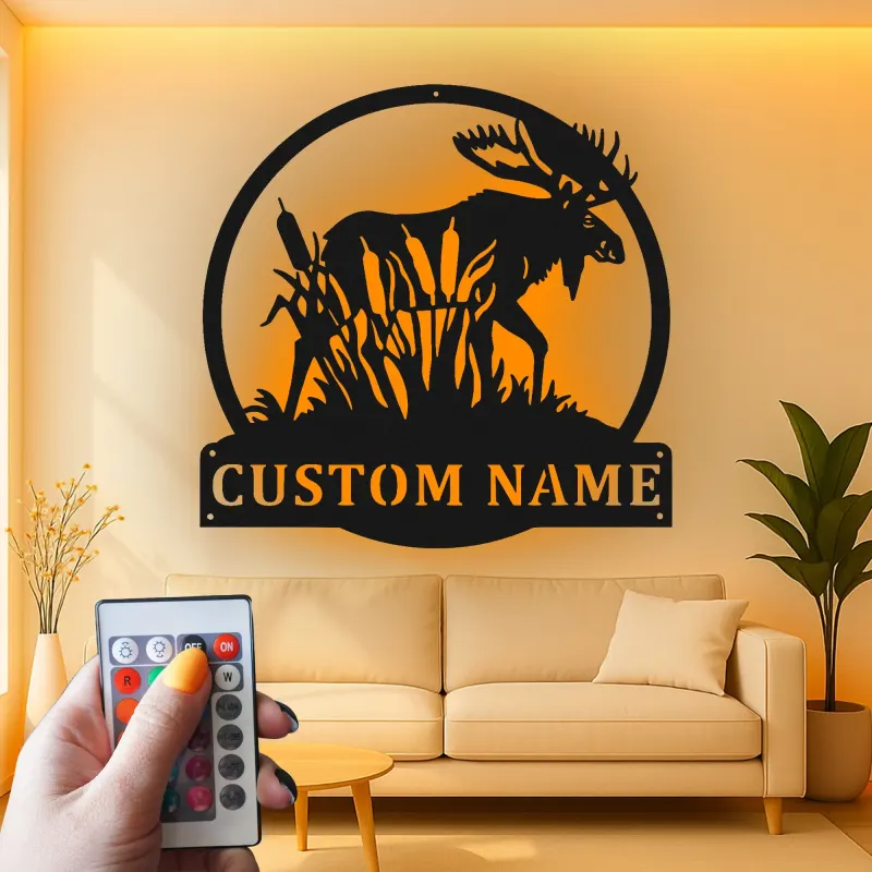 Custom Bull Moose LED Sign | Laser Cut Metal Wall Art | Rustic Cabin Decor | Personalized Hunting Lodge Gift