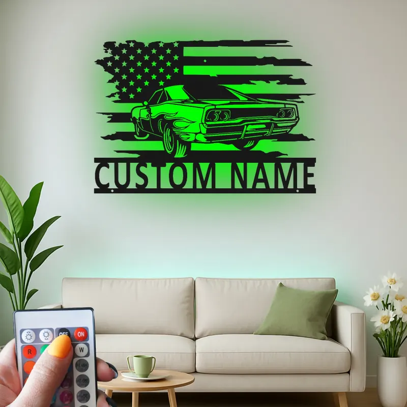 Insegna in metallo LED personalizzata per auto sportive - Regalo per appassionati di auto, decorazione per garage o stanza da uomo 1
