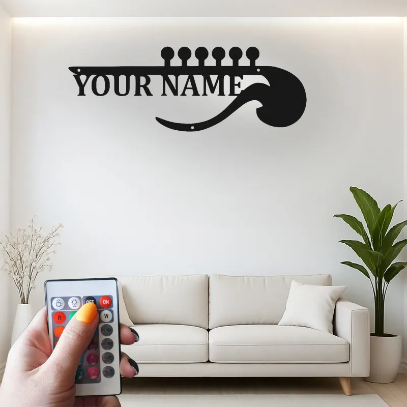 Letrero LED de guitarra personalizado | Decoración mural de metal personalizada para sala de música | Decoración con nombre para músico | Regalo para guitarrista