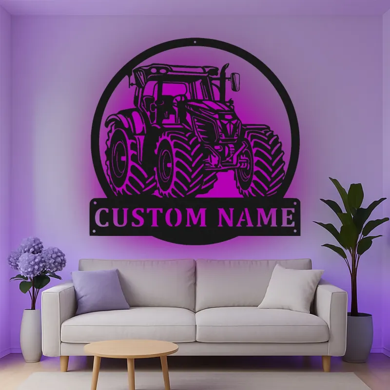 Personalisierte LED-Beleuchtung Metall-Wandkunst für Traktoren – Geschenk für Landwirte, Garage oder Stall Dekor
