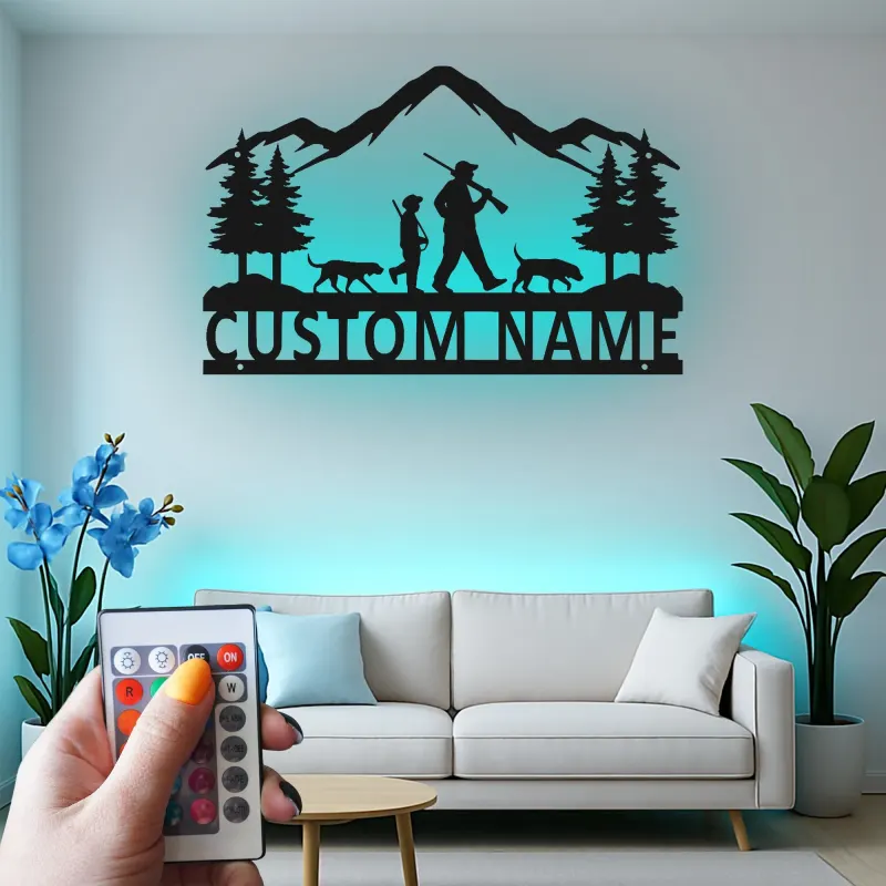Décoration murale en métal personnalisée pour famille de chasseurs avec éclairage LED
