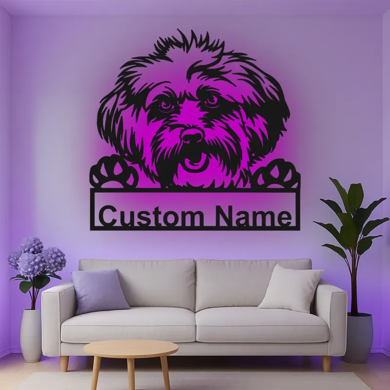 Cartel de metal LED personalizado de Shih Tzu, regalo para amantes de los perros, decoración para sala de estar