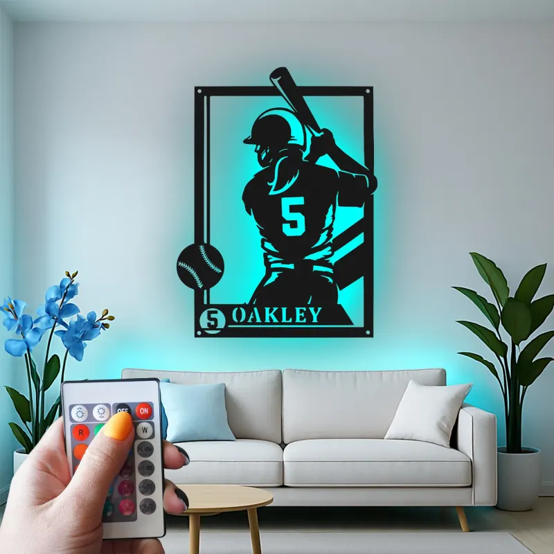 Enseigne LED personnalisée pour joueuse de softball | Décoration murale en métal avec prénom | Cadeau pour athlète