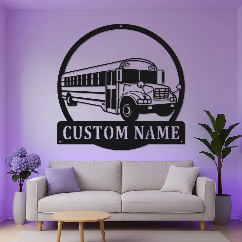 Custom School Bus LED Sign | Personalized Metal Wall Art | Bus Driver Gift for Garage or Classroom Decor