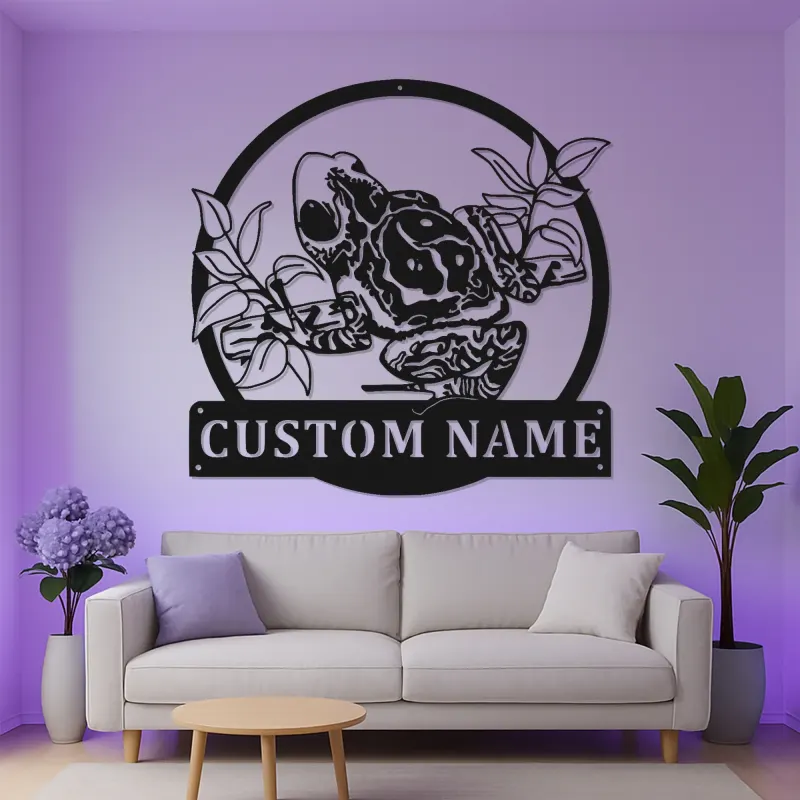 Insegna LED in metallo con rana | Arte murale personalizzata con anfibio | Regalo per amanti della natura per casa, ufficio o cameretta