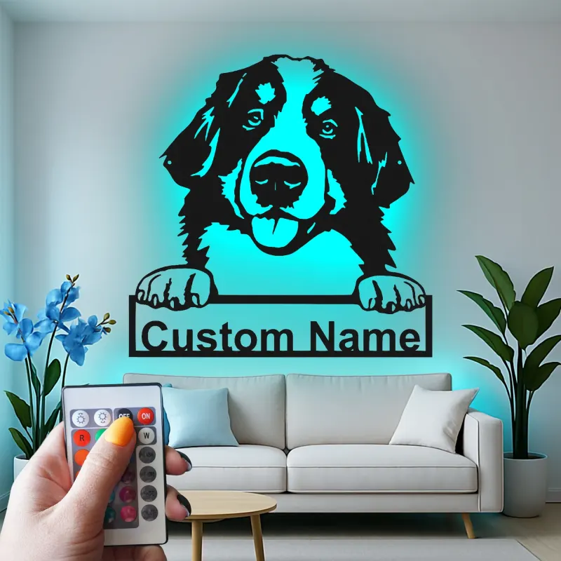 Custom Bernese Mountain Dog Led Light Metal Wall Art Personalized Dog Lover Gift Living Room Pet Decor 1