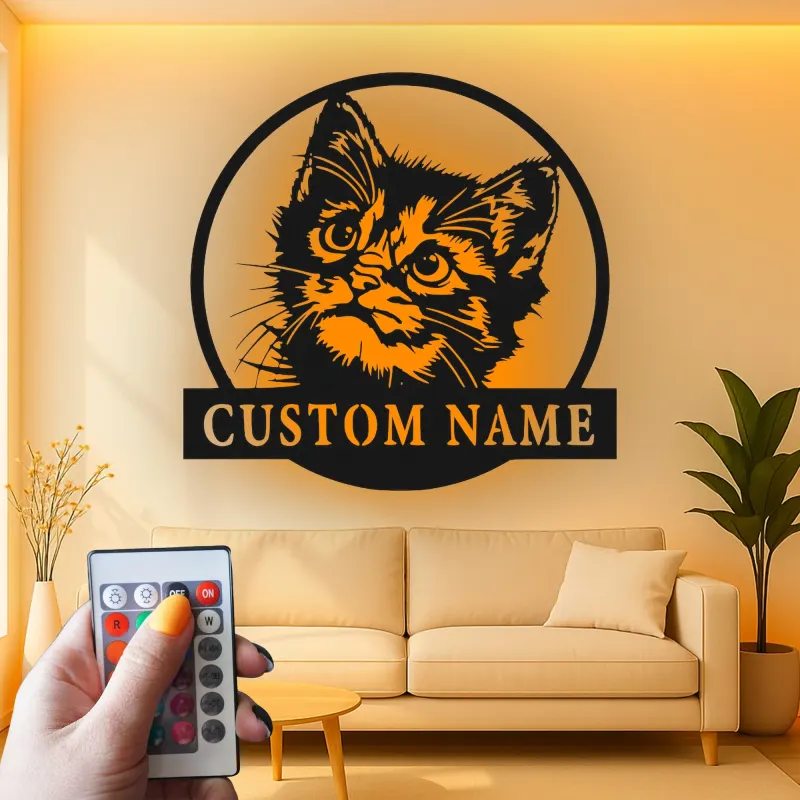Insegna in metallo personalizzata con luce LED per gatti - Regalo per amanti dei gatti, decorazione per camera da letto o soggiorno