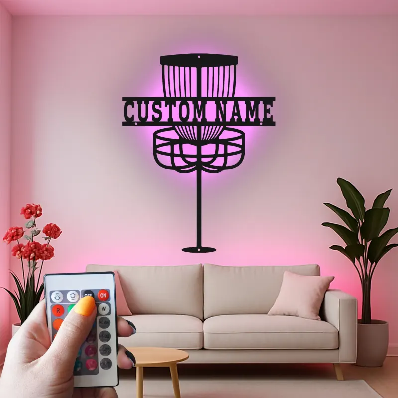 Cartel de metal LED personalizado para cesta de Disc Golf, regalo para jugadores de Disc Golf, decoración de sala de juegos o exterior