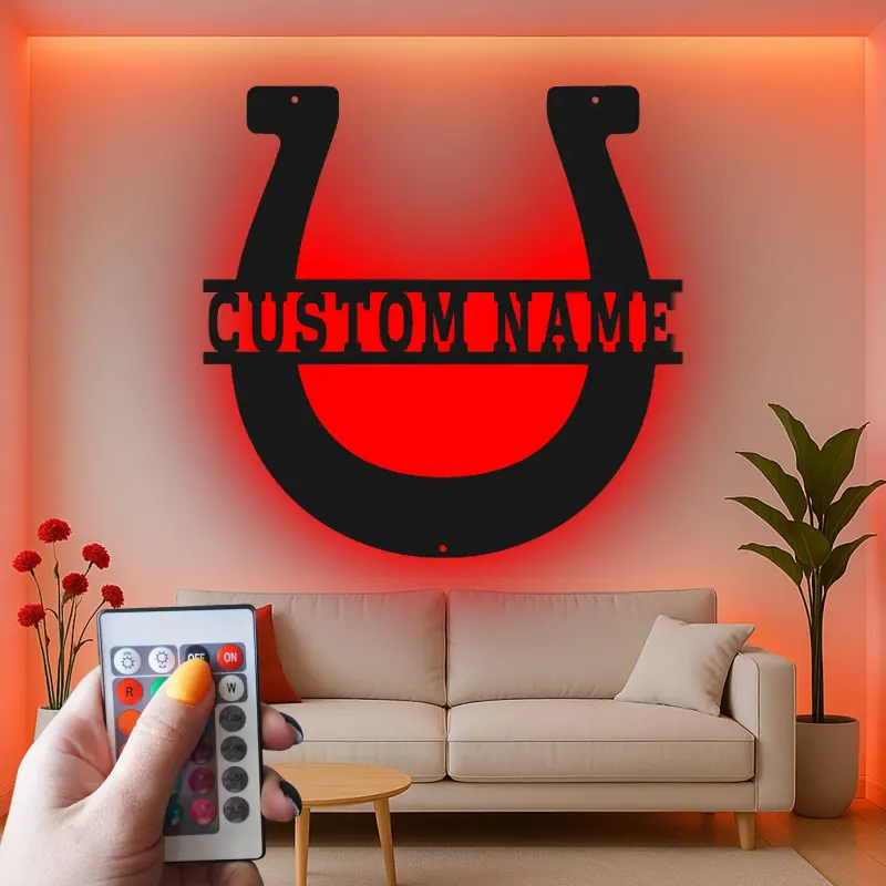 Personalized Horseshoe Sign with LED | Custom Name Metal Wall Art | Rustic Farmhouse & Barn Decor | Gift for Horse Lover