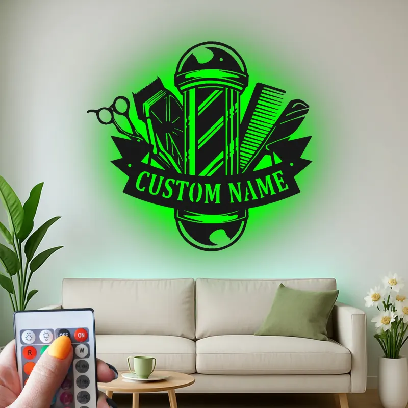 Insegna in metallo LED a forma di palo da barbiere personalizzata, regalo per barbieri, decorazione per saloni per parrucchieri