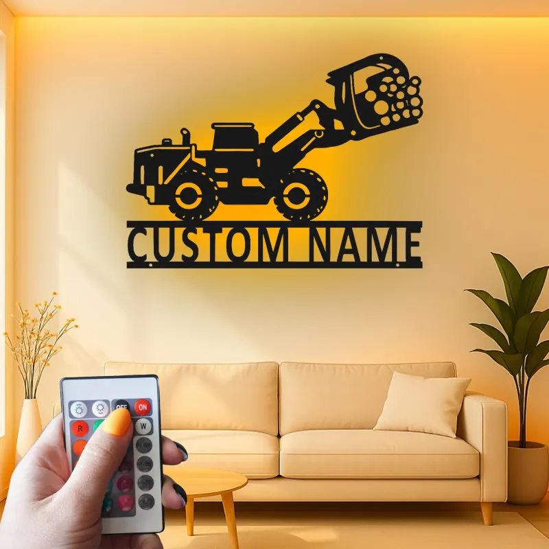 Cartel de metal LED personalizado de excavadora para entusiastas de la construcción, regalo para decoración de garaje o habitación infantil