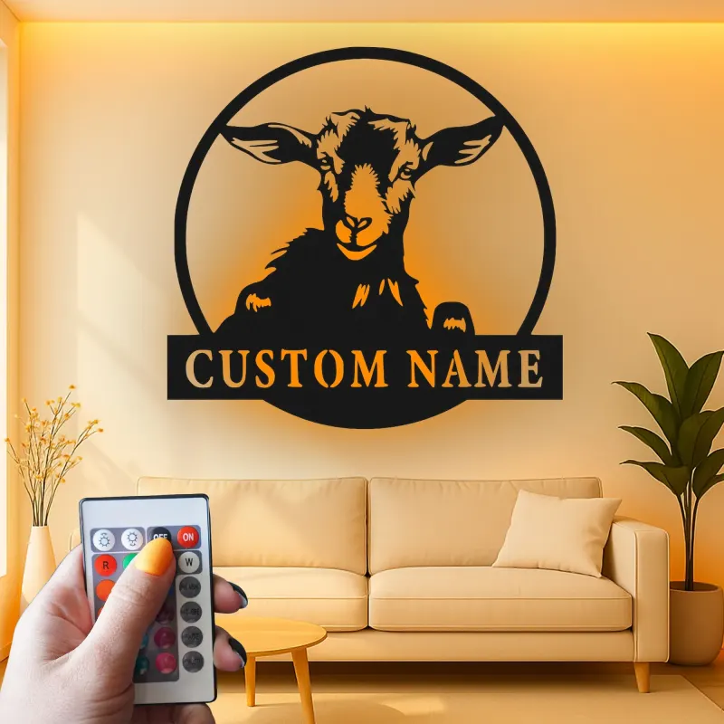 Personalisierte Ziegenschild mit LED | Individuelle Metall-Wandkunst | Modernes Bauernhaus & Ranch Dekor | Geschenk für Ziegenliebhaber