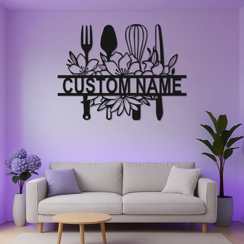 Cartel de cocina personalizado con LED | Arte mural de utensilios de metal floral personalizado | Regalo de decoración de chef para mamá | Decoración de cocina moderna de granja
