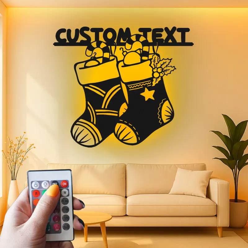 Décoration murale en métal LED personnalisée pour les chaussettes de Noël