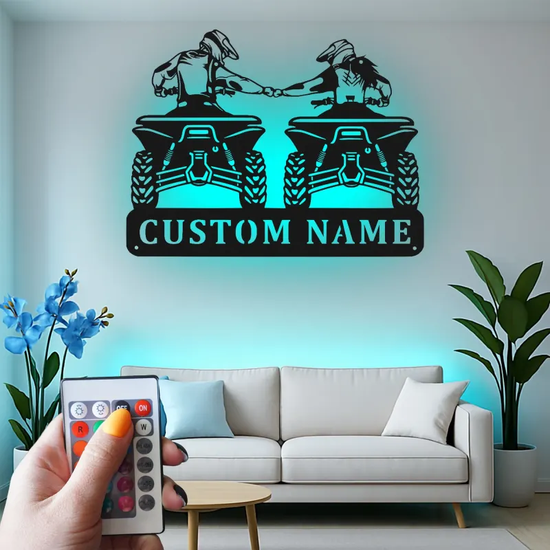 Cartel de metal LED personalizado para motorista de ATV, regalo personalizado para entusiastas del off-road, decoración para garaje o man cave 2