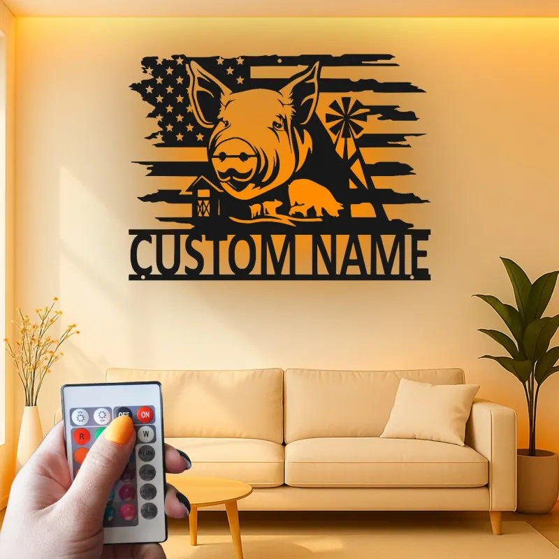 Cartel de metal LED personalizado de Granja de Cerdos, regalo para agricultores, decoración rústica de granero