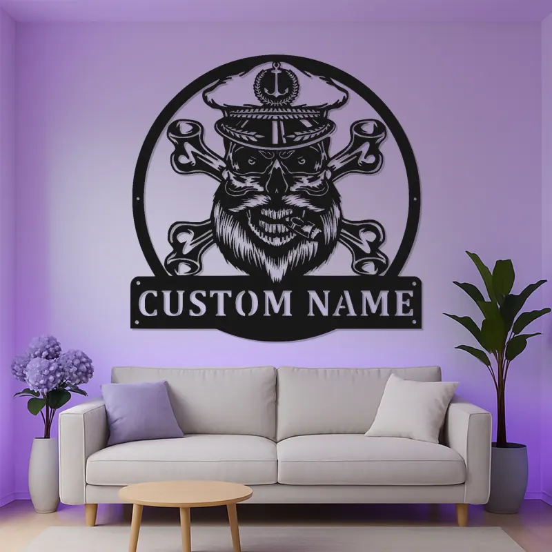 Letrero LED de Calavera Pirata Personalizado | Decoración Mural de Metal Personalizada | Decoración Náutica para Man Cave | Regalo de Huesos de Marinero