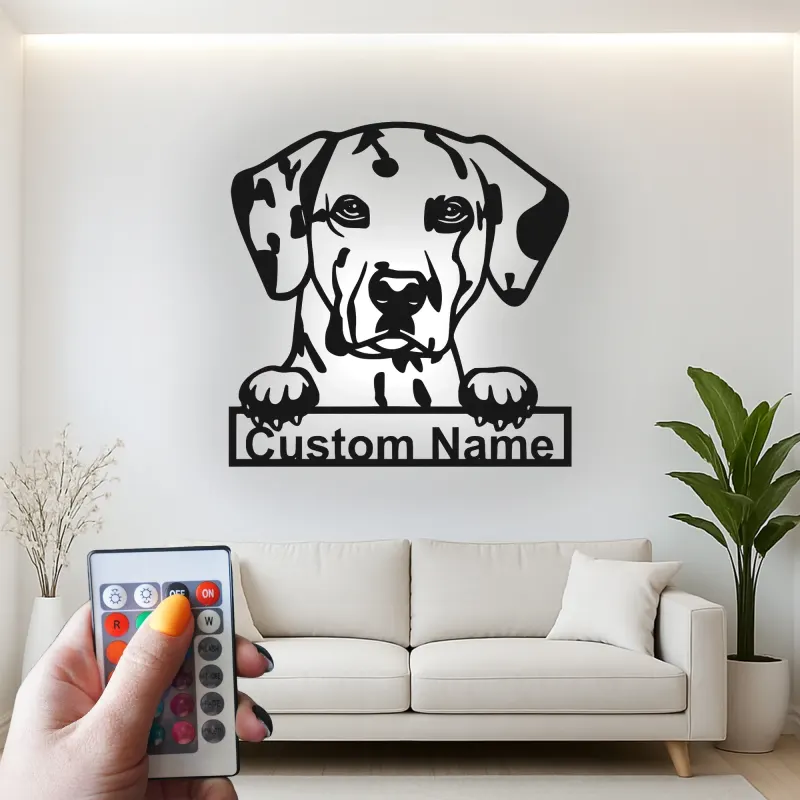 Cartel de metal LED personalizado de Dálmata, regalo para amantes de los perros, decoración para el salón