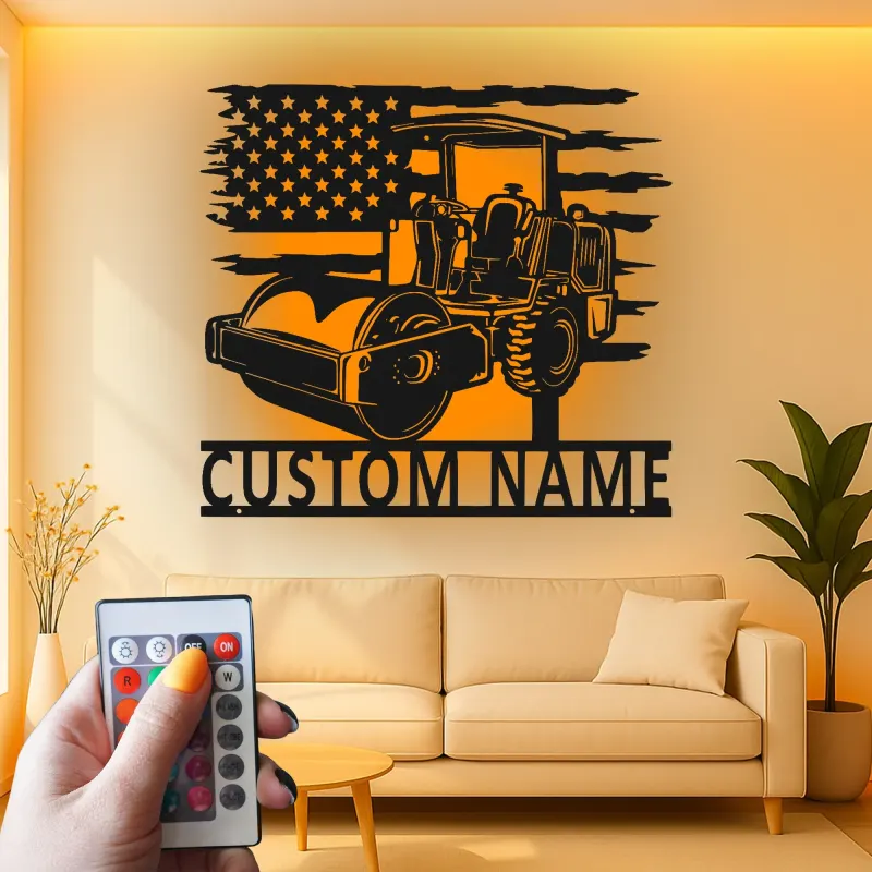 Panneau Métallique Routeur | Art Murale LED Personnalisée pour Contractant | Cadeau pour Opérateur de Machinerie Lourde | Décoration de Construction Personnalisée