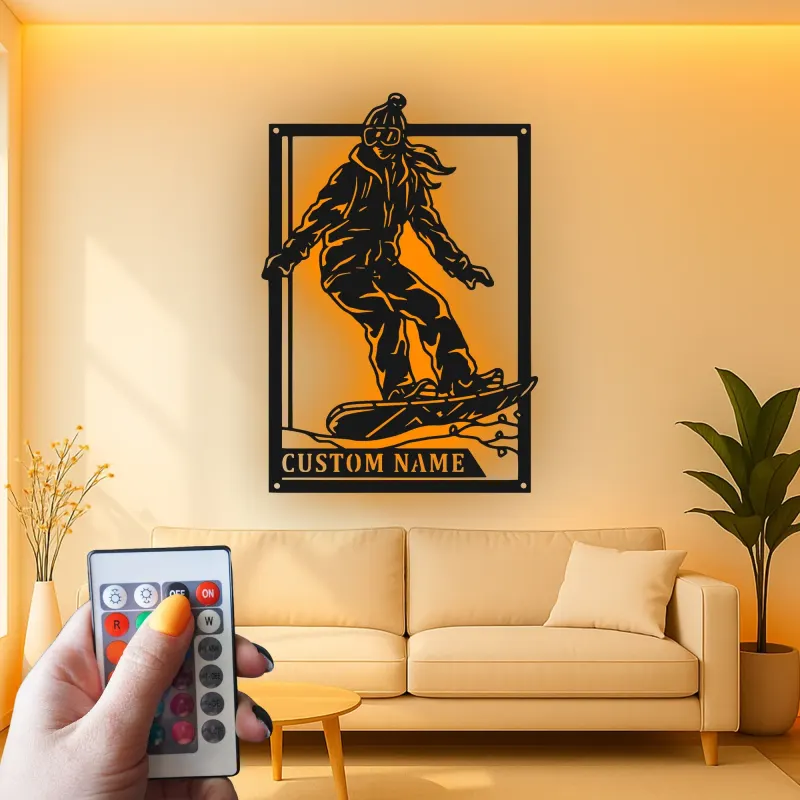Personalisierte Snowboarder LED-Schild | Individuelle Metall-Wandkunst | Jugendzimmer Snowboard-Dekor | Geschenk für Wintersportler