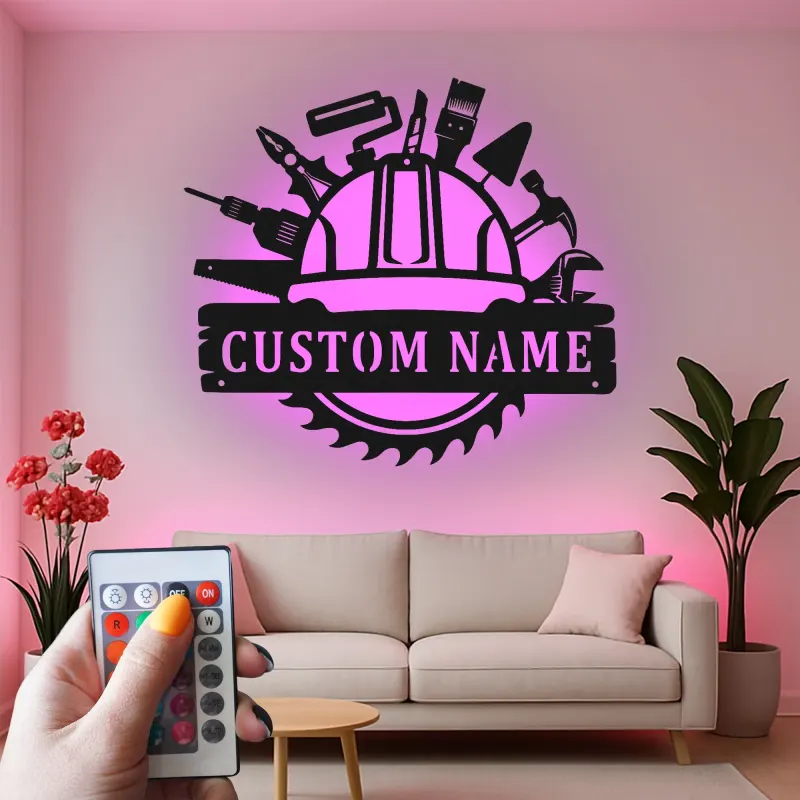 Cartel de metal personalizado con luz LED de herramientas de construcción, regalo personalizado para la decoración de talleres o garajes