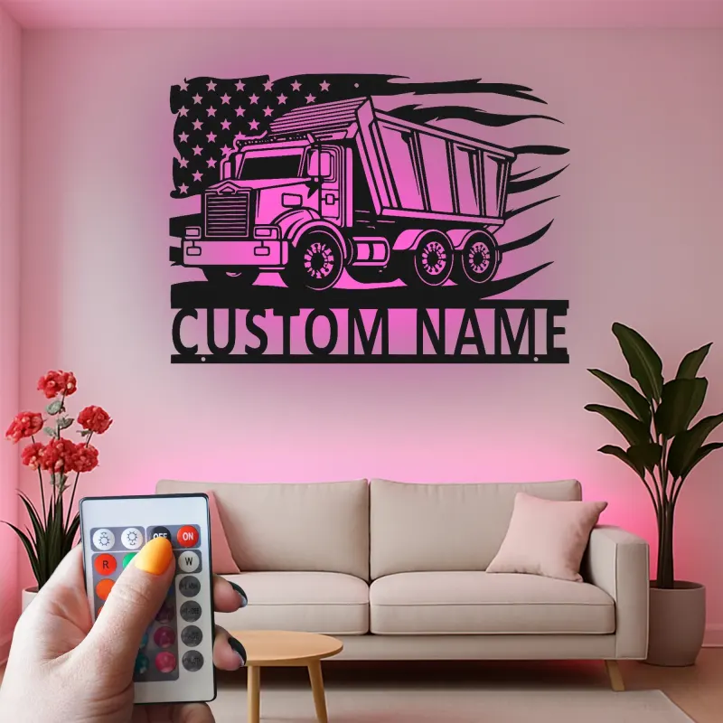 Insegna in metallo LED personalizzata a tema camion ribaltabile regalo per appassionati di camion decorazione per garage o man cave 9