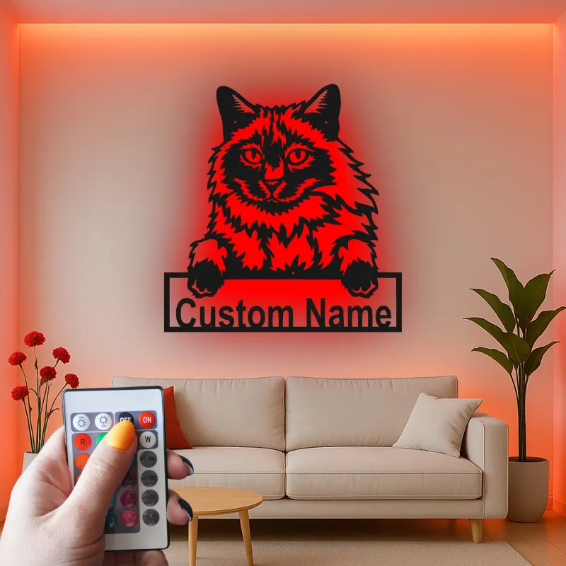 Décoration murale en métal personnalisée avec chat Maine Coon, rétroéclairage LED, cadeau pour amoureux des animaux, décoration de salon