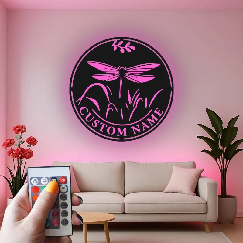 Décoration murale en métal LED personnalisée Libellule Cadeau pour amoureux de la nature Décor de jardin ou patio 1