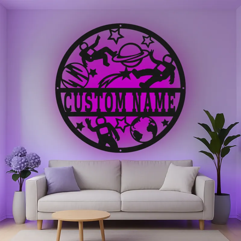 Custom Astronaut Space Adventure Led Light Metal Wall Art Personalized Gift for Kids Bedroom or Nursery Decor
