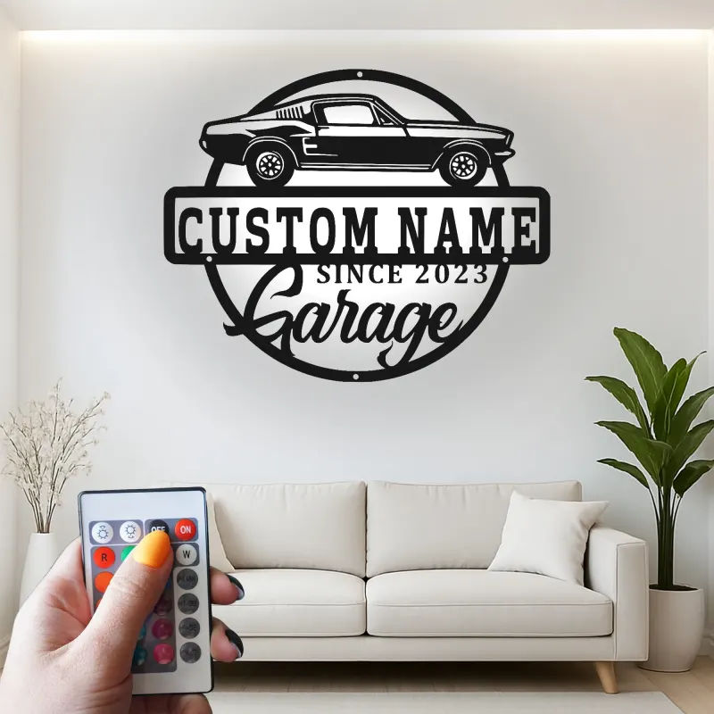 Insegna in metallo LED personalizzata per garage con auto muscolare regalo per appassionati di auto decorazione man cave