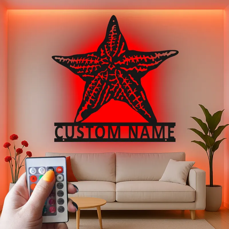 Custom Starfish LED Metal Sign | Personalized Nautical Wall Art | Coastal Beach House & Salon Decor