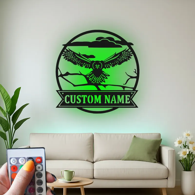 Custom Flying Owl LED Sign | Personalized Metal Wall Art | Wildlife Cabin Decor | Nature Lover Gift