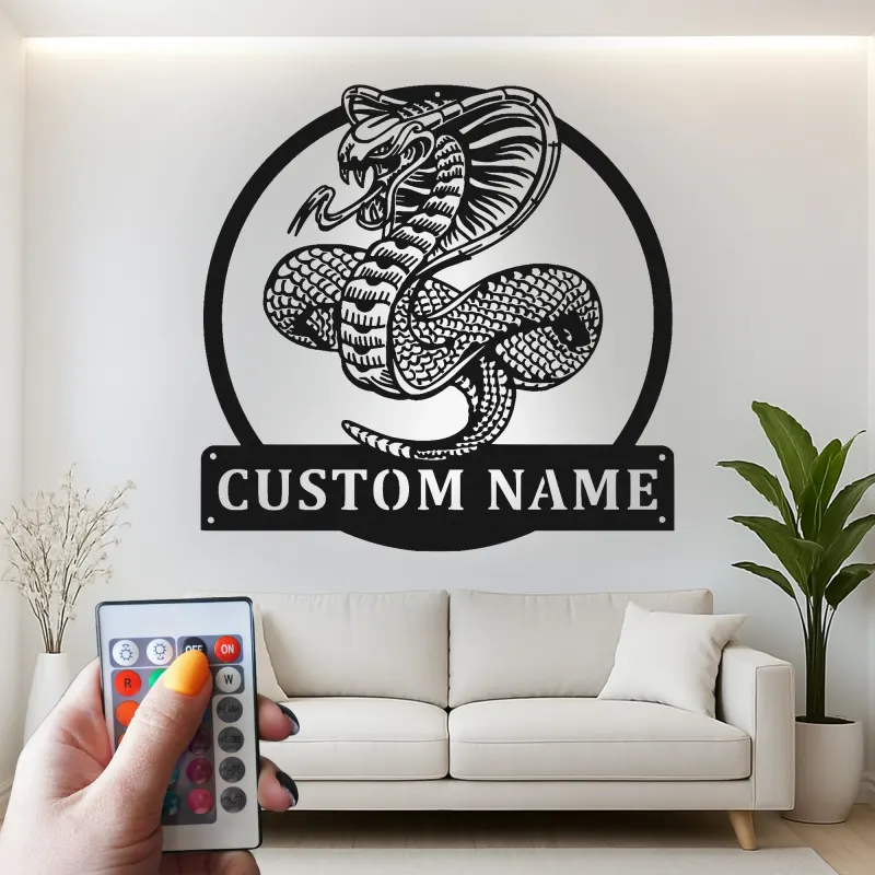 Décoration murale en métal personnalisée Cobra Snake avec rétroéclairage LED - Cadeau pour les amoureux des reptiles