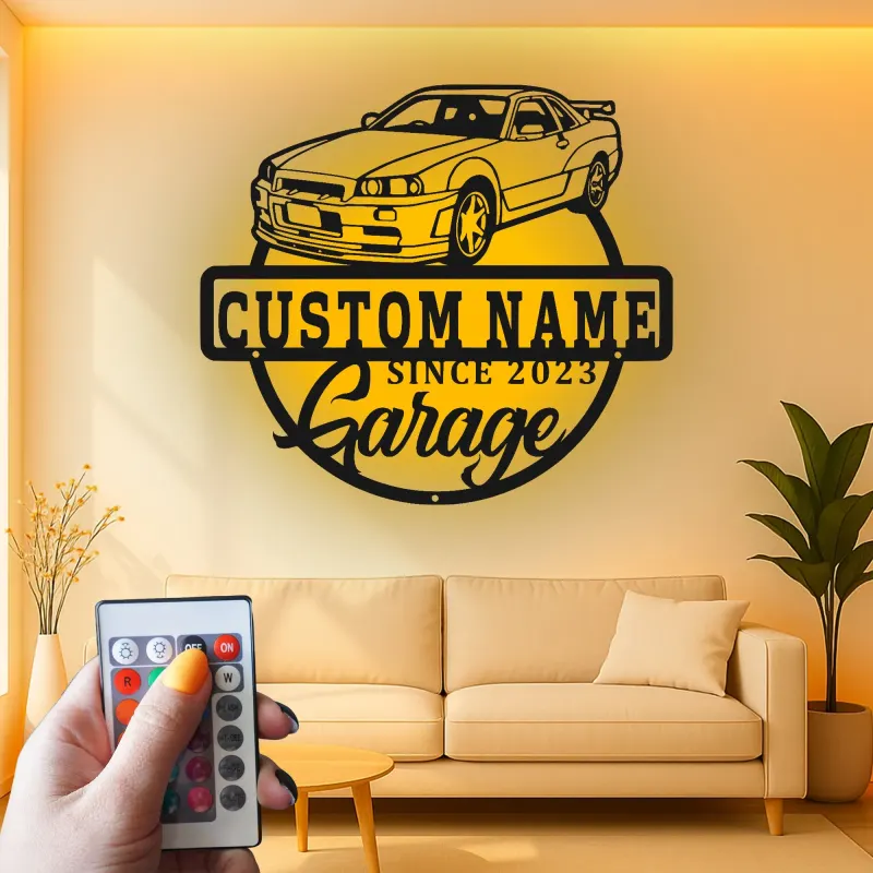 Custom LED Garage Sign | Personalized Metal Car Wall Art | Automotive Man Cave Decor | Unique Gift for Car Enthusiast