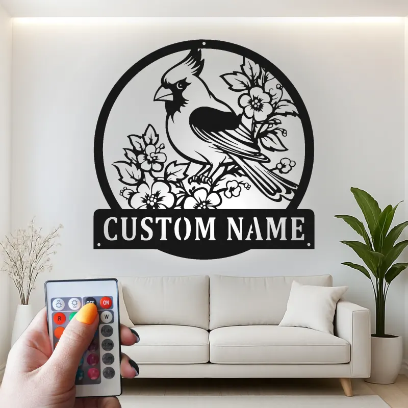 Custom Cardinal Bird Led Light Metal Wall Art Personalized Nature Lover Gift Living Room or Garden Decor 2
