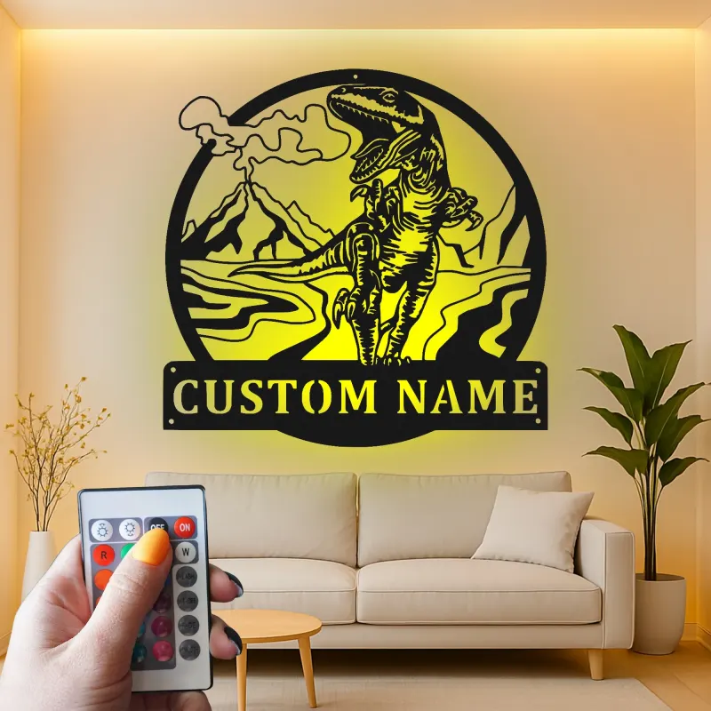 Insegna in metallo LED personalizzata con dinosauro per decorare la stanza dei bambini, regalo unico per amanti dei dinosauri