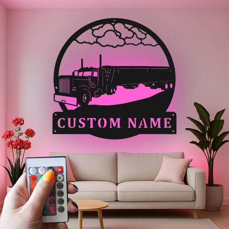 Custom Semi Truck Led Light Metal Wall Art Personalized Gift for Truckers Garage or Man Cave Decor 15