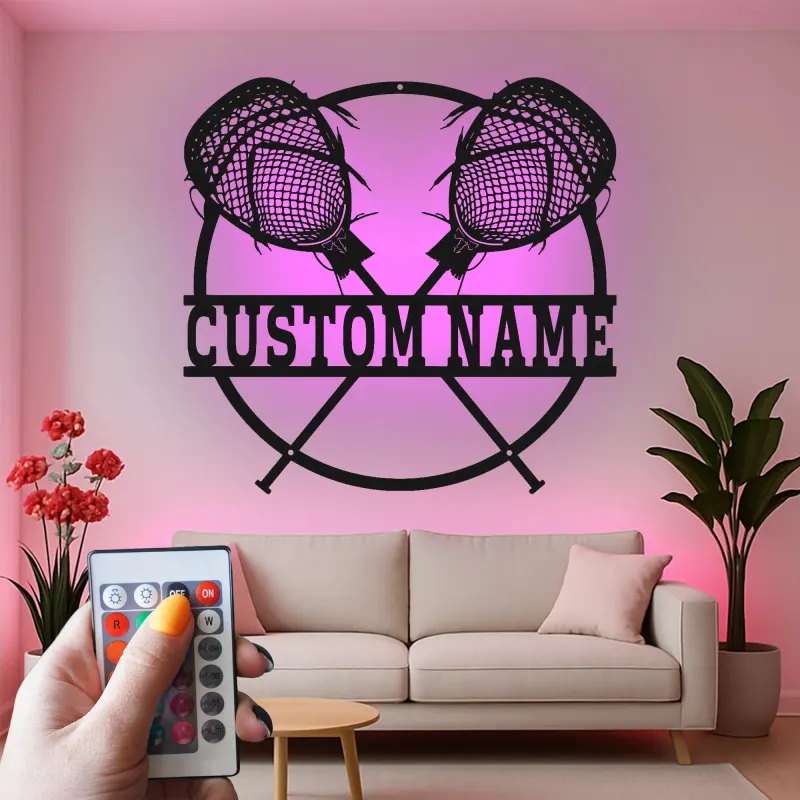 Personalisierte Lacrosse-Sticks LED-Leuchte | Personalisiertes Metallschild | Sportdekoration für Spieler, Trainer & Jugendzimmer