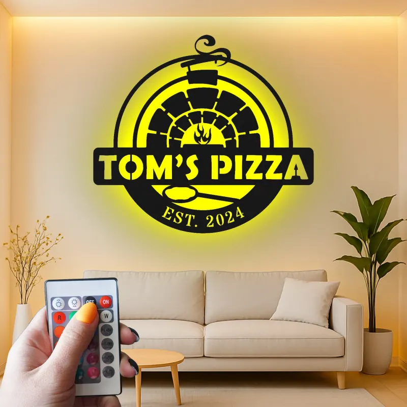 Cartel de metal LED personalizado de horno de pizza, regalo para amantes de la pizza, decoración de cocina