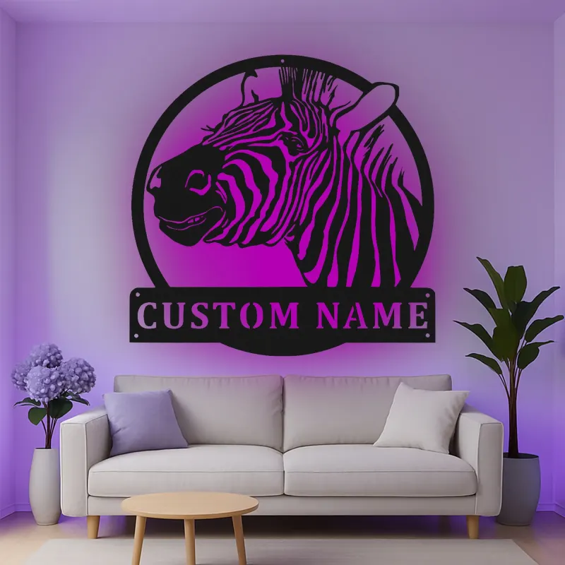 Cartel de metal LED personalizado de cebra, regalo de safari, decoración para salón para amantes de los animales