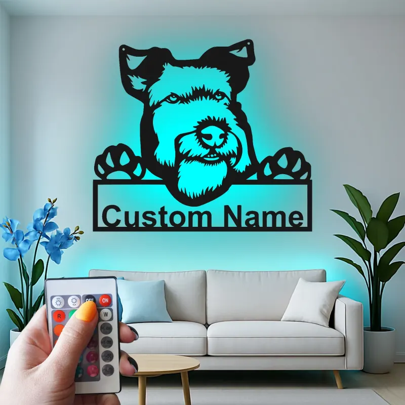 Cartel de metal LED de Schnauzer personalizado, regalo para amantes de los perros, decoración para el salón 1
