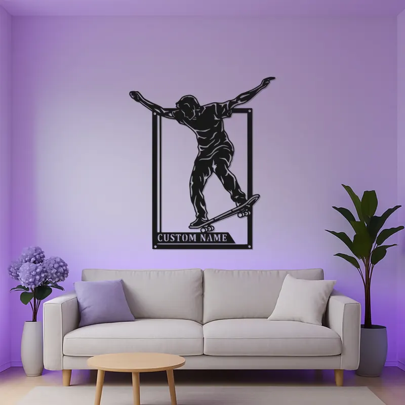 Insegna LED personalizzata per skateboarder | Arte da parete in metallo personalizzata | Decorazione per camera dei ragazzi e man cave | Regalo per skater