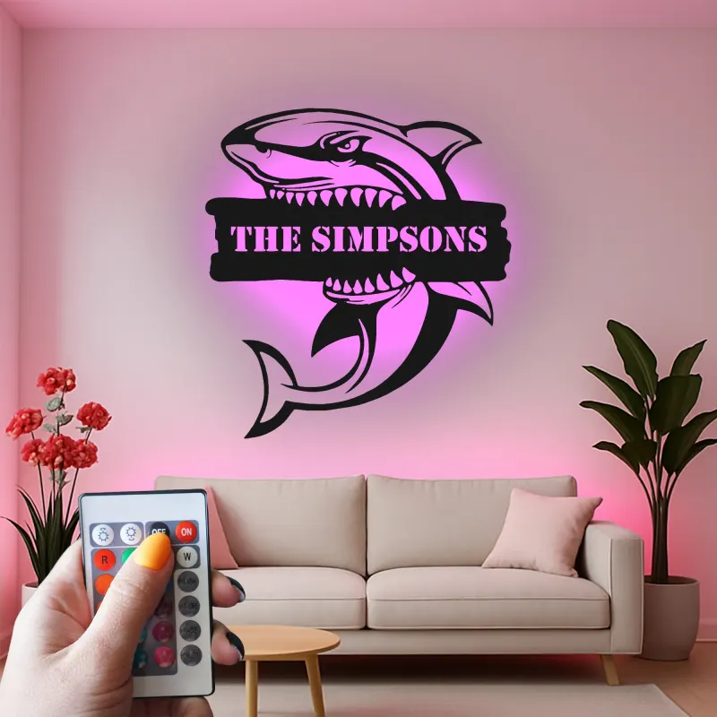 Custom Shark Led Light Metal Wall Art Personalized Gift for Ocean Lovers Unique Man Cave Decor