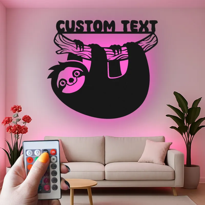 Personalized Sloth Nursery Sign | Custom Name LED Metal Art | Kids Room Night Light | Boho Wildlife Decor