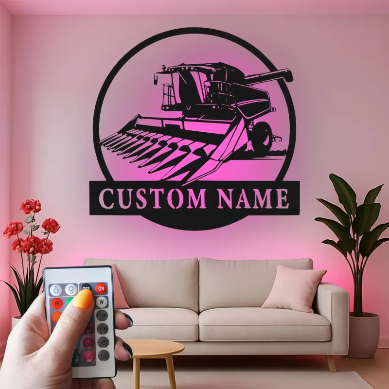 Custom Combine Harvester Led Light Metal Wall Art Farmer Gift Rustic Farmhouse Decor 1