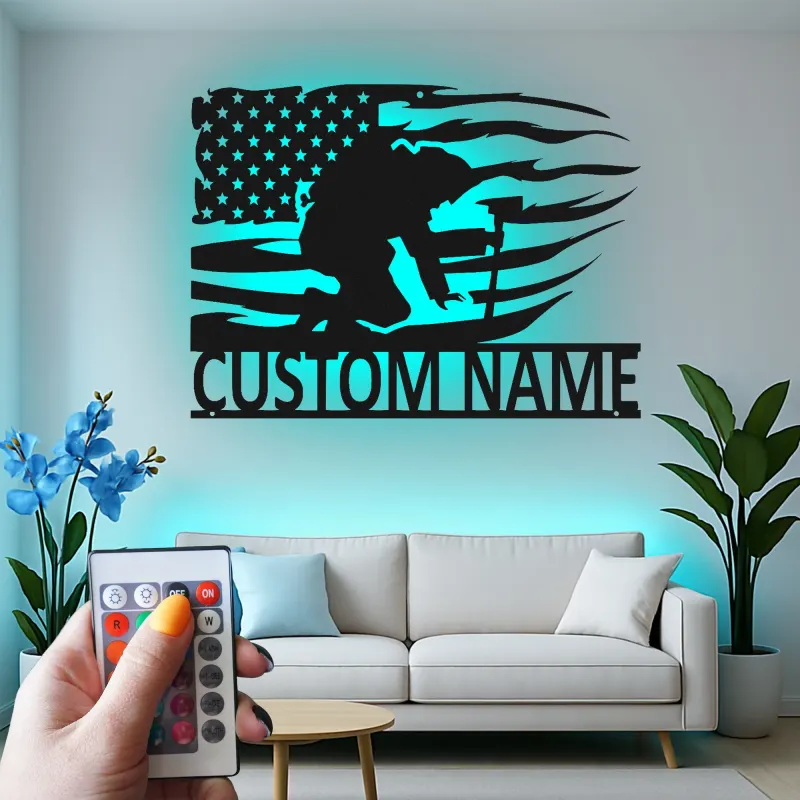 Insegna per Vigile del Fuoco Personalizzata | Arte Murale in Metallo LED Personalizzata | Regalo Patriottico per Decorazione Man Cave